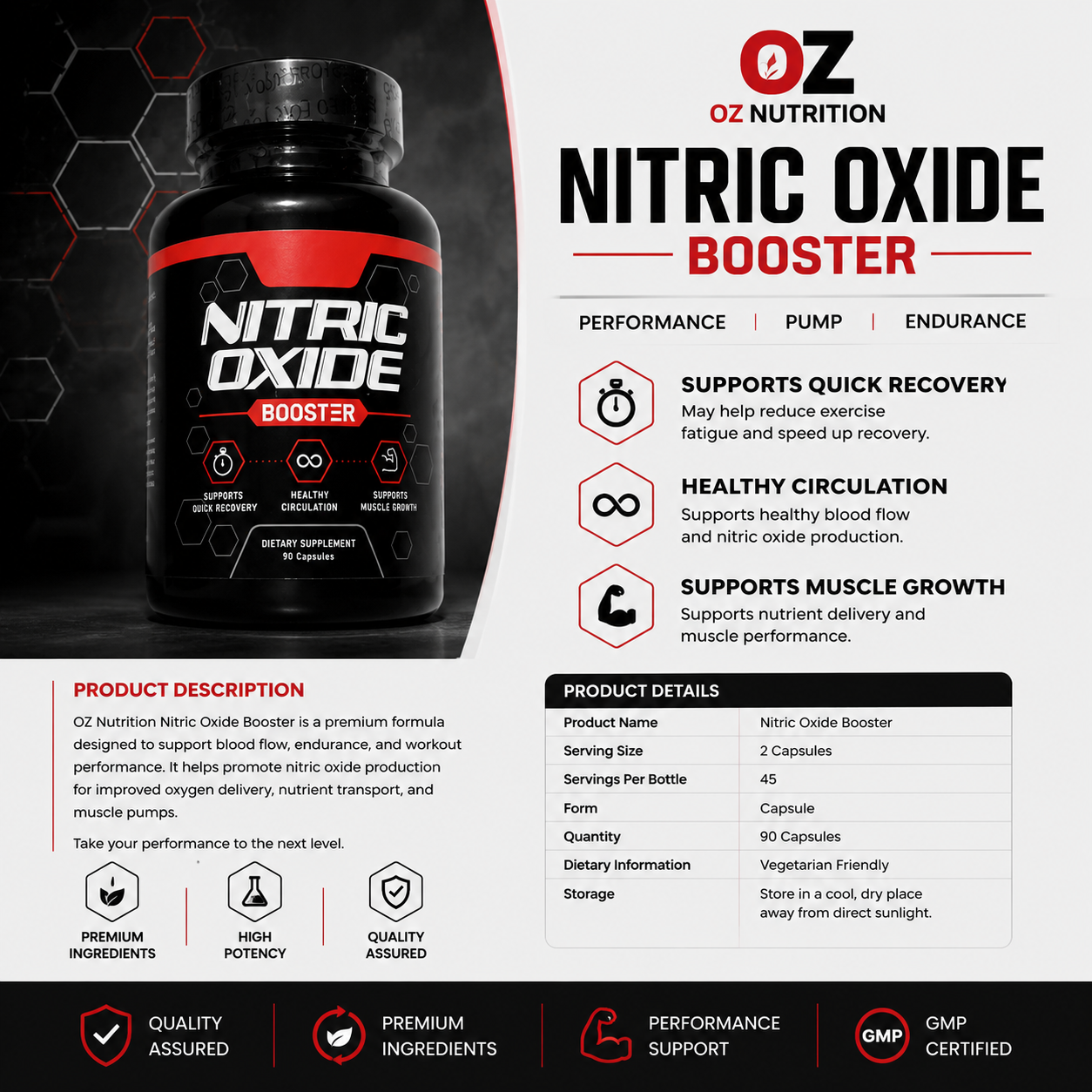 NITRIC OXIDE PURE NO2 Booster 90 Capsules MUSCLES PREMIUM GRADE